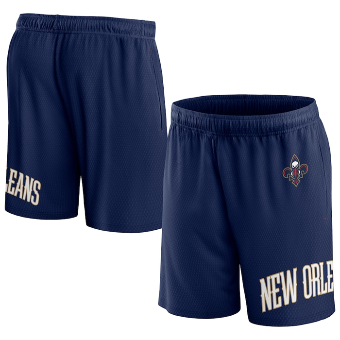 Men's New Orleans Pelicans Navy Free Throw Mesh Shorts - Click Image to Close